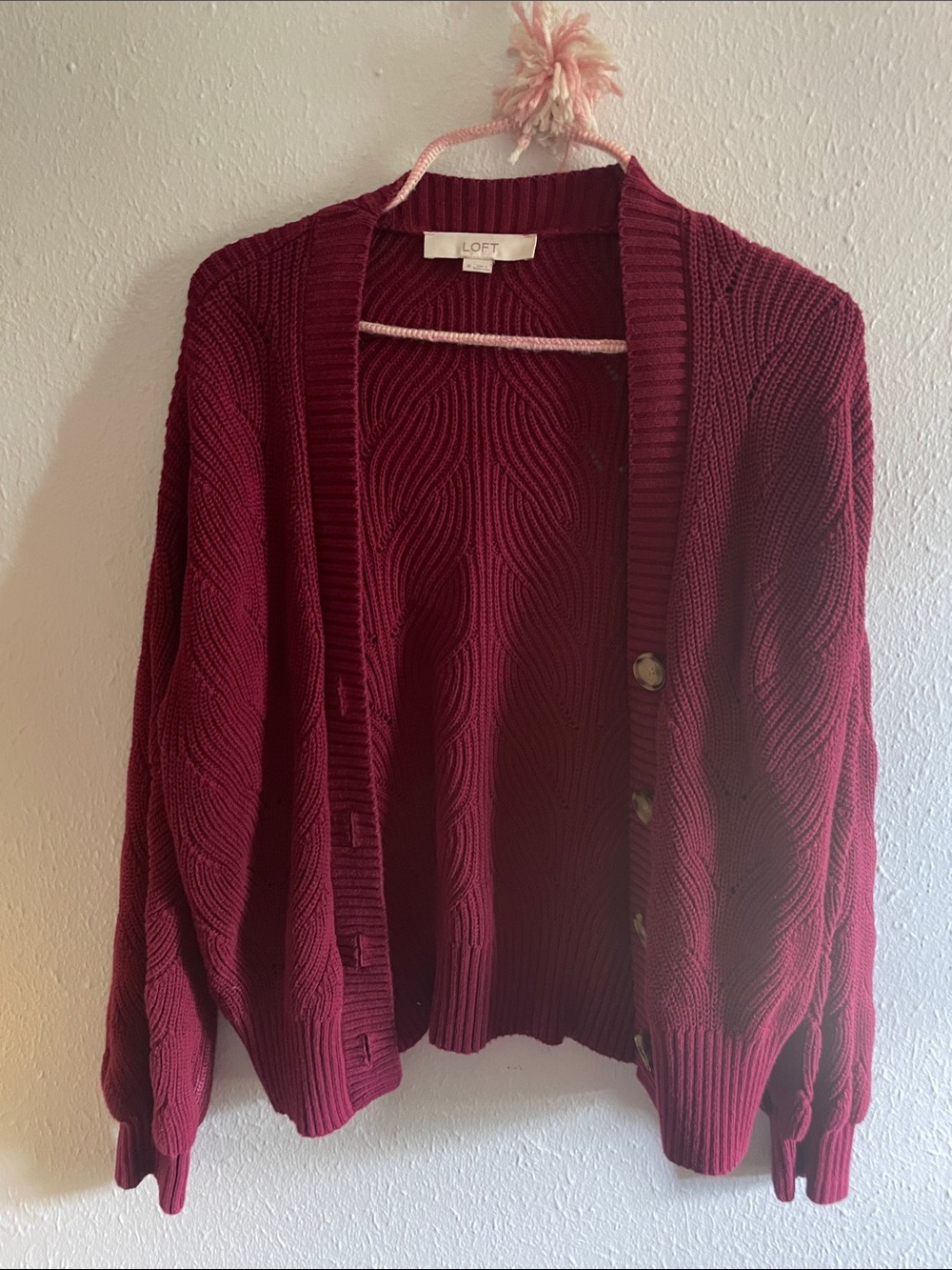 LOFT Maroon Button-Front Knit Cardigan